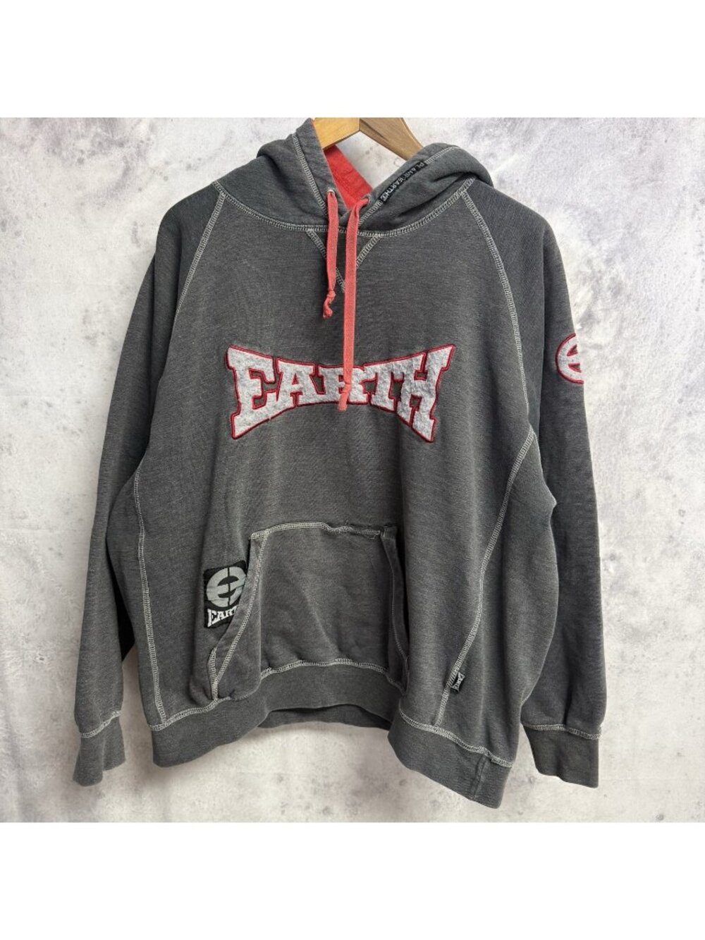 Vintage Planet Earth Hoodie Mens Large Gray 90s Y2K Baggy Skate Streetwear